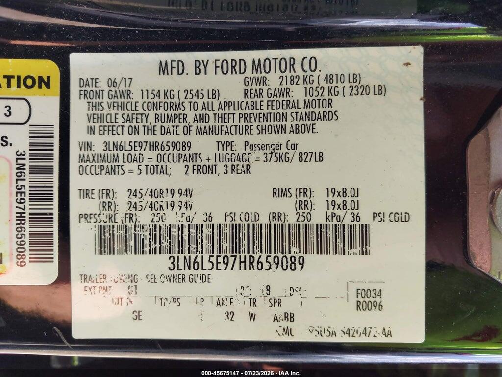 3LN6L5E97HR659089 2017 LINCOLN MKZ photo no. 9