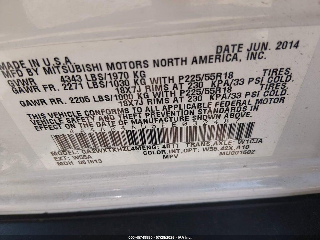 4A4AR4AU6EE032487 2014 MITSUBISHI OUTLANDER SPORT photo no. 9