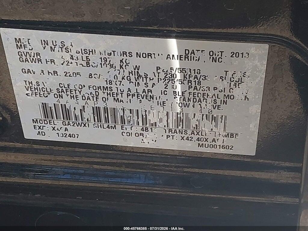 4A4AP3AU7EE013740 2014 MITSUBISHI OUTLANDER SPORT photo no. 9