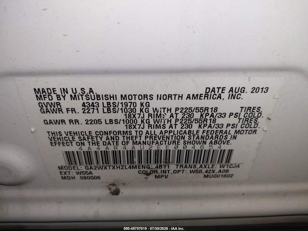 4A4AR4AU2EE004654 2014 MITSUBISHI OUTLANDER SPORT photo no. 9