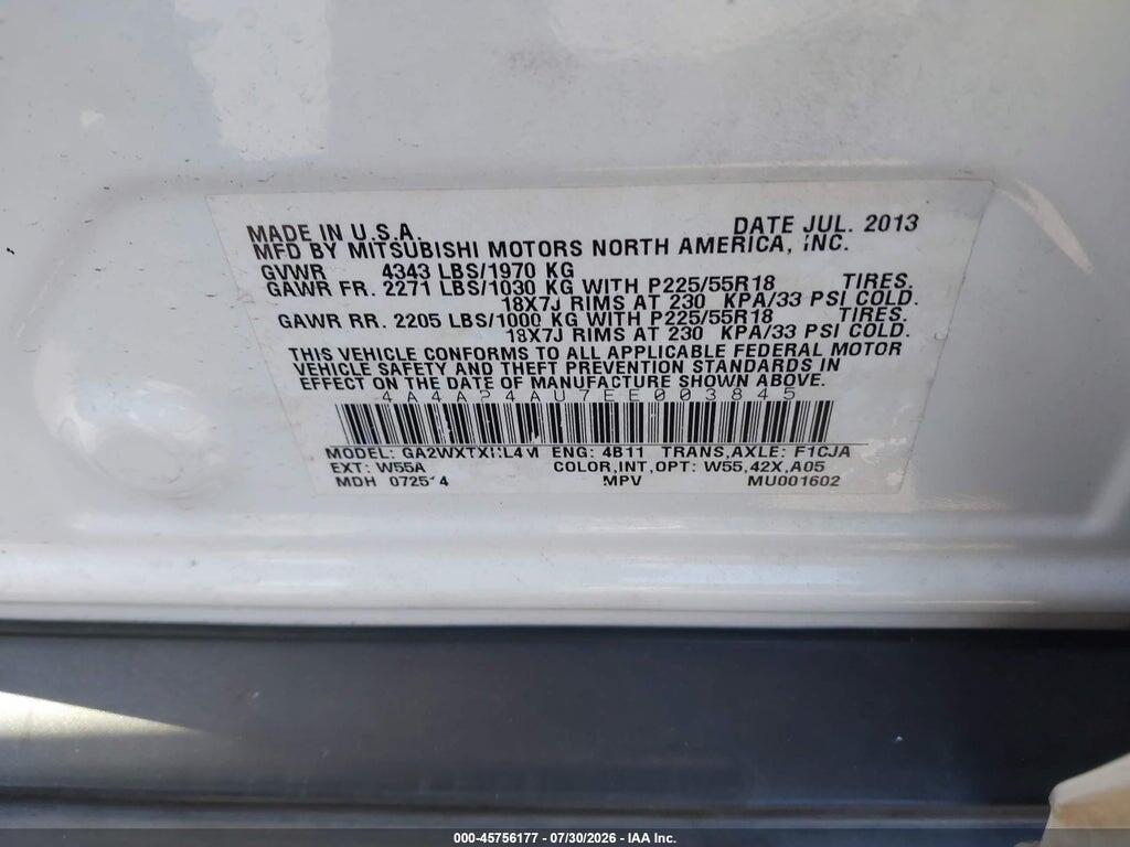 4A4AP4AU7EE003845 2014 MITSUBISHI OUTLANDER SPORT photo no. 9