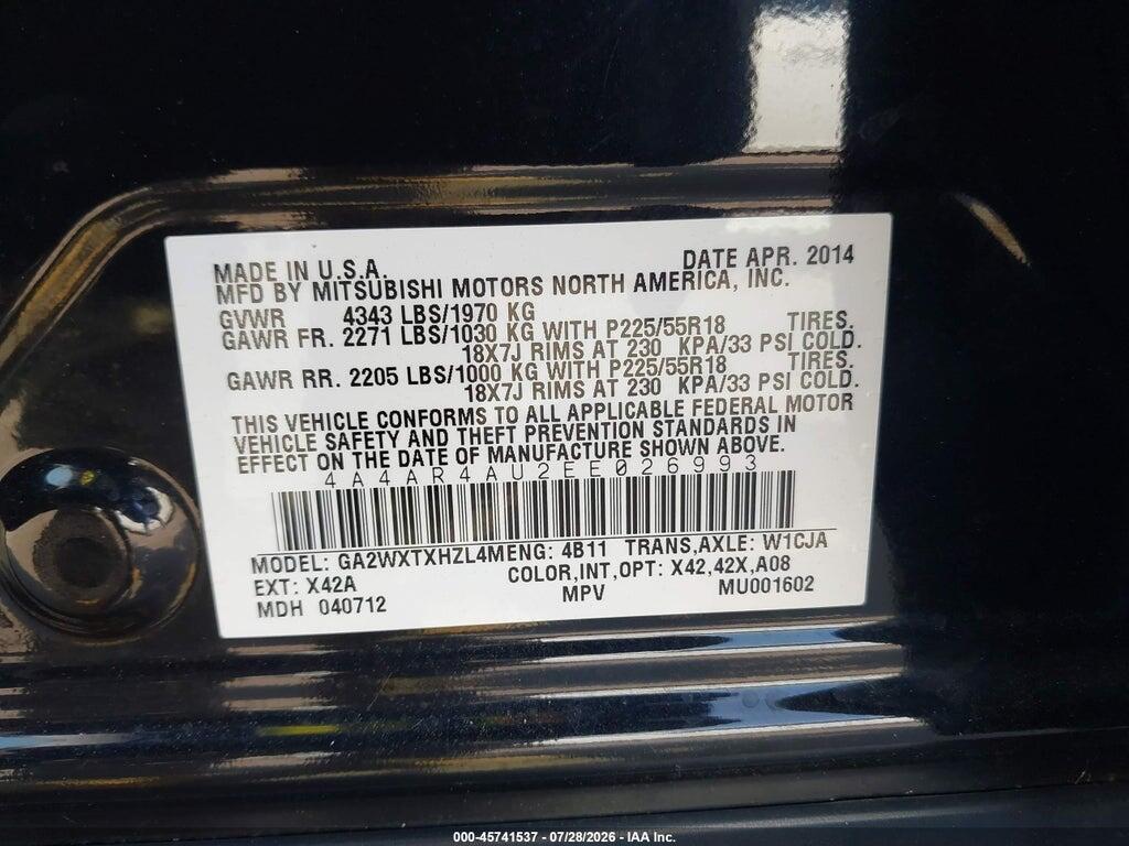 4A4AR4AU2EE026993 2014 MITSUBISHI OUTLANDER SPORT photo no. 9