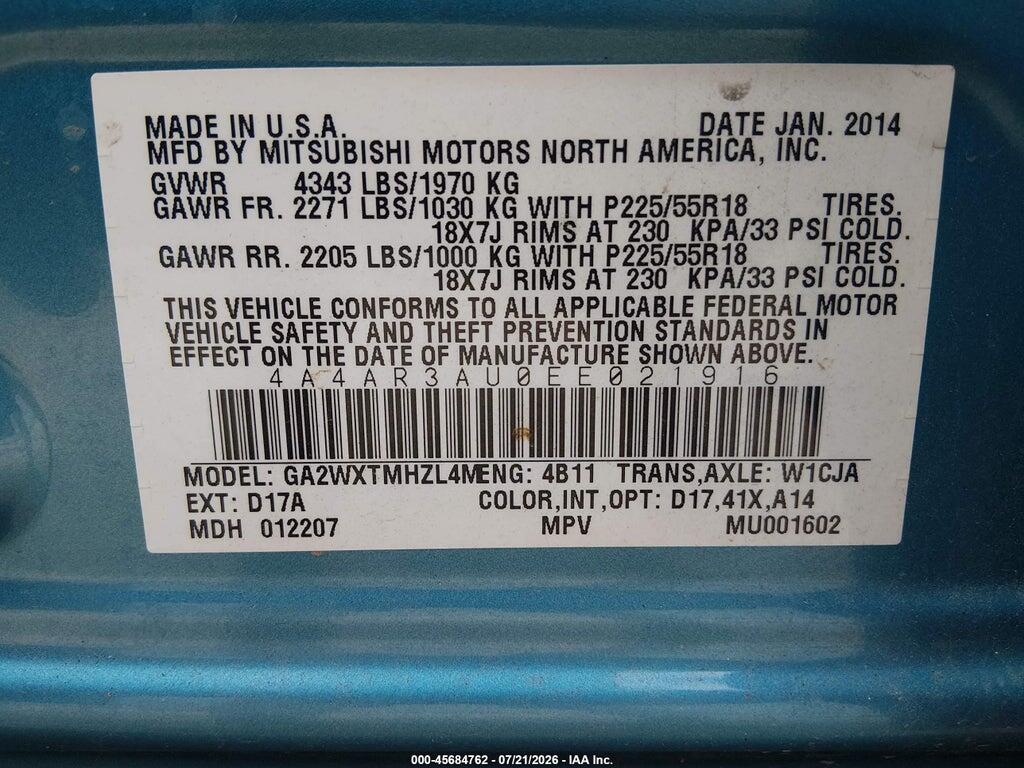 4A4AR3AU0EE021916 2014 MITSUBISHI OUTLANDER SPORT photo no. 9