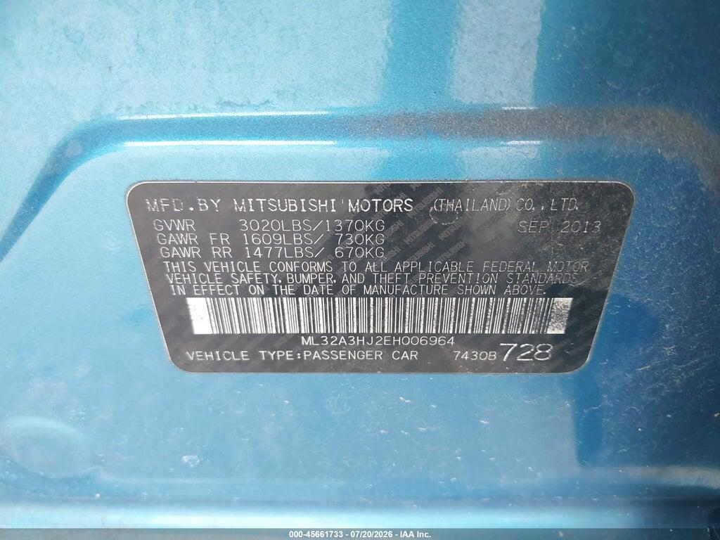 ML32A3HJ2EH006964 2014 MITSUBISHI MIRAGE photo no. 9