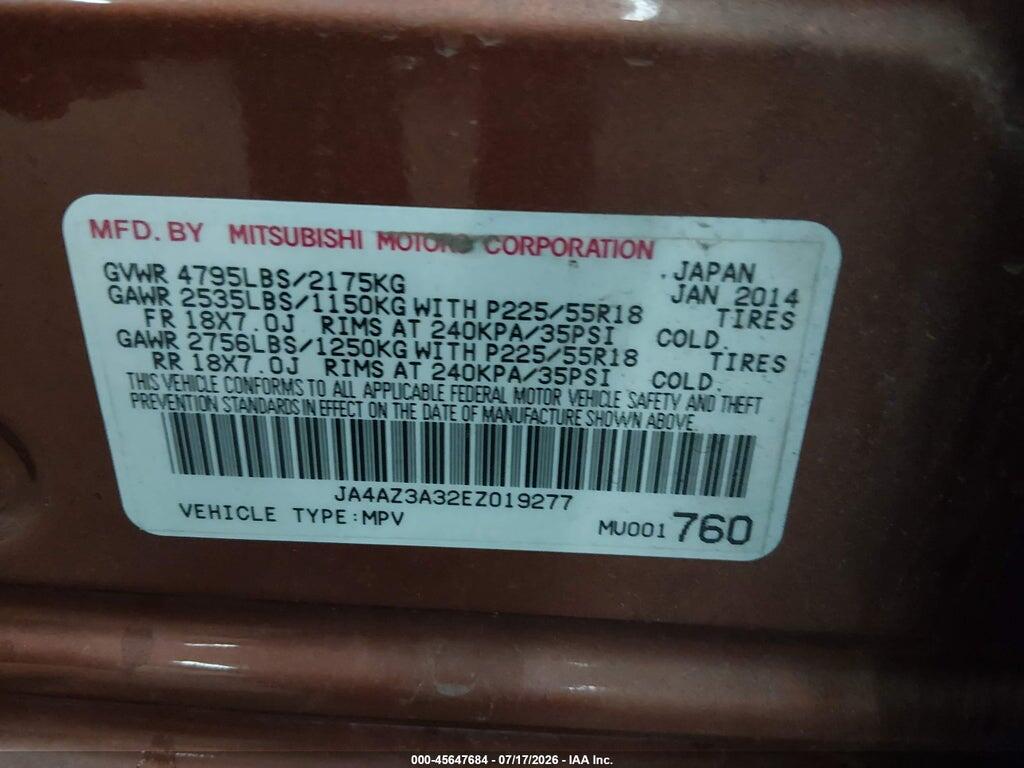 JA4AZ3A32EZ019277 2014 MITSUBISHI OUTLANDER photo no. 9