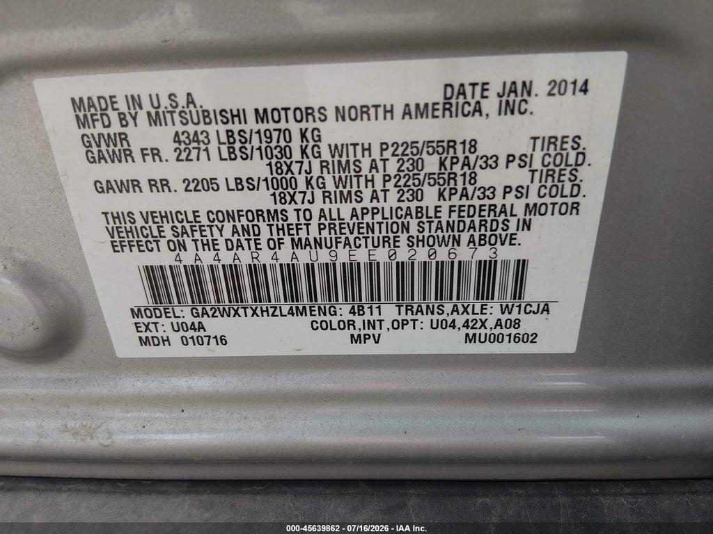 4A4AR4AU9EE020673 2014 MITSUBISHI OUTLANDER SPORT photo no. 9