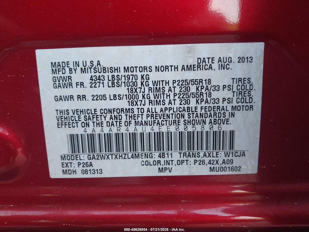 4A4AR4AU4EE005806 2014 MITSUBISHI OUTLANDER SPORT photo no. 9