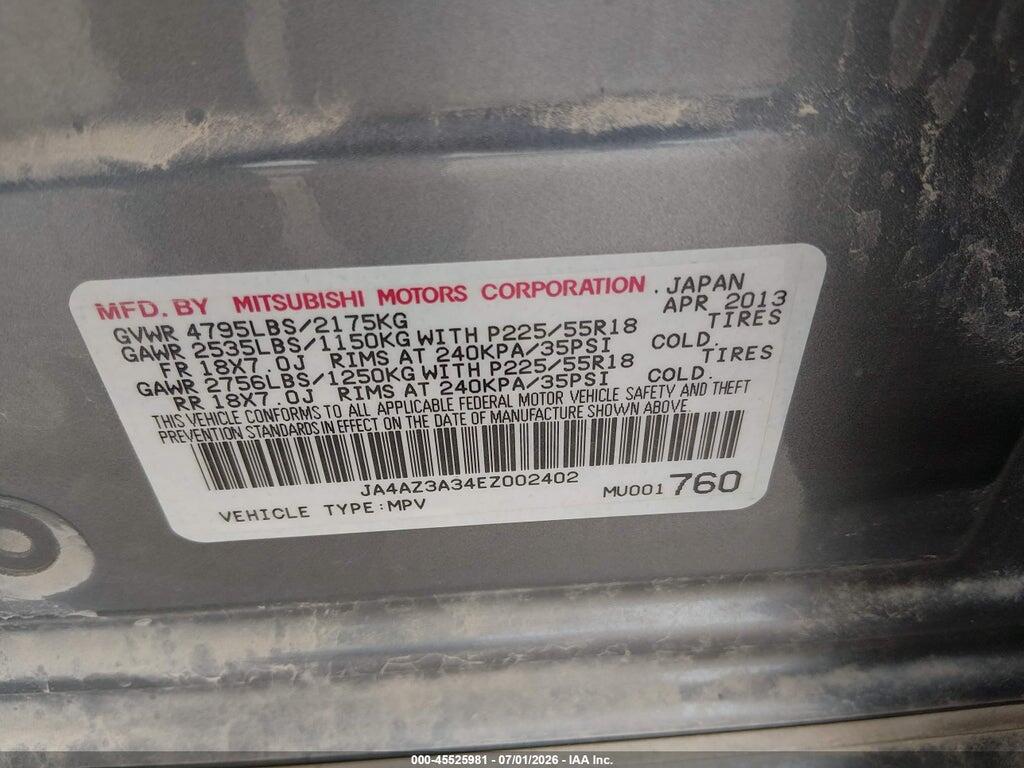 JA4AZ3A34EZ002402 2014 MITSUBISHI OUTLANDER photo no. 9