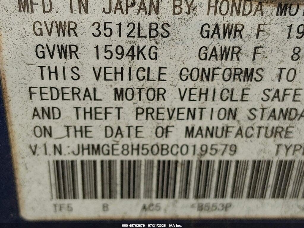JHMGE8H50BC019579 2011 HONDA FIT photo no. 9