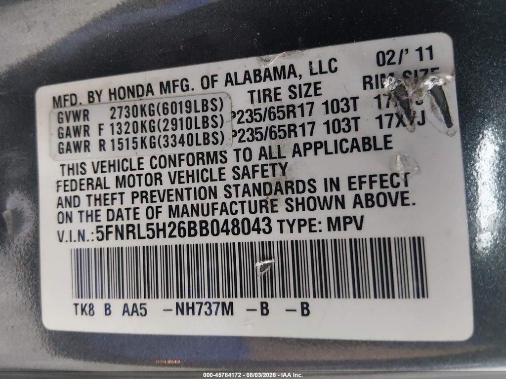 5FNRL5H26BB048043 2011 HONDA ODYSSEY photo no. 9