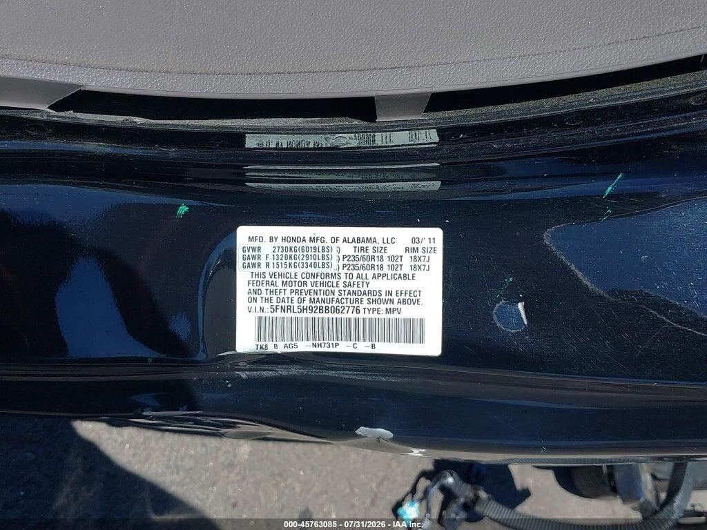 5FNRL5H92BB062776 2011 HONDA ODYSSEY photo no. 9