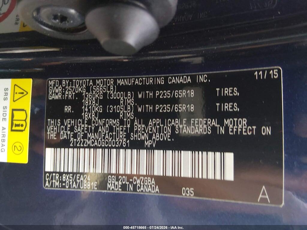 2T2ZZMCA0GC003761 2016 LEXUS RX 350 photo no. 9