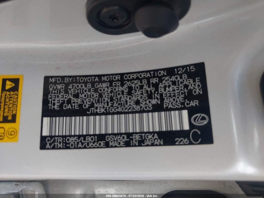 JTHBK1GG4G2238703 2016 LEXUS ES 350 photo no. 9