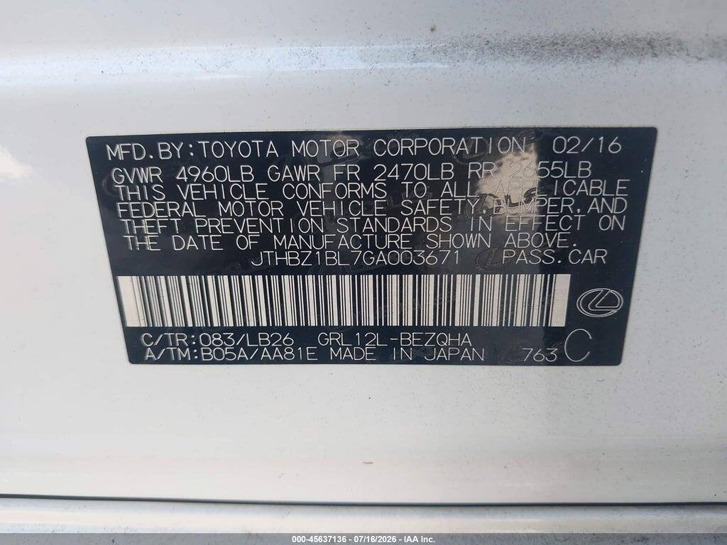 JTHBZ1BL7GA003671 2016 LEXUS GS 350 photo no. 9
