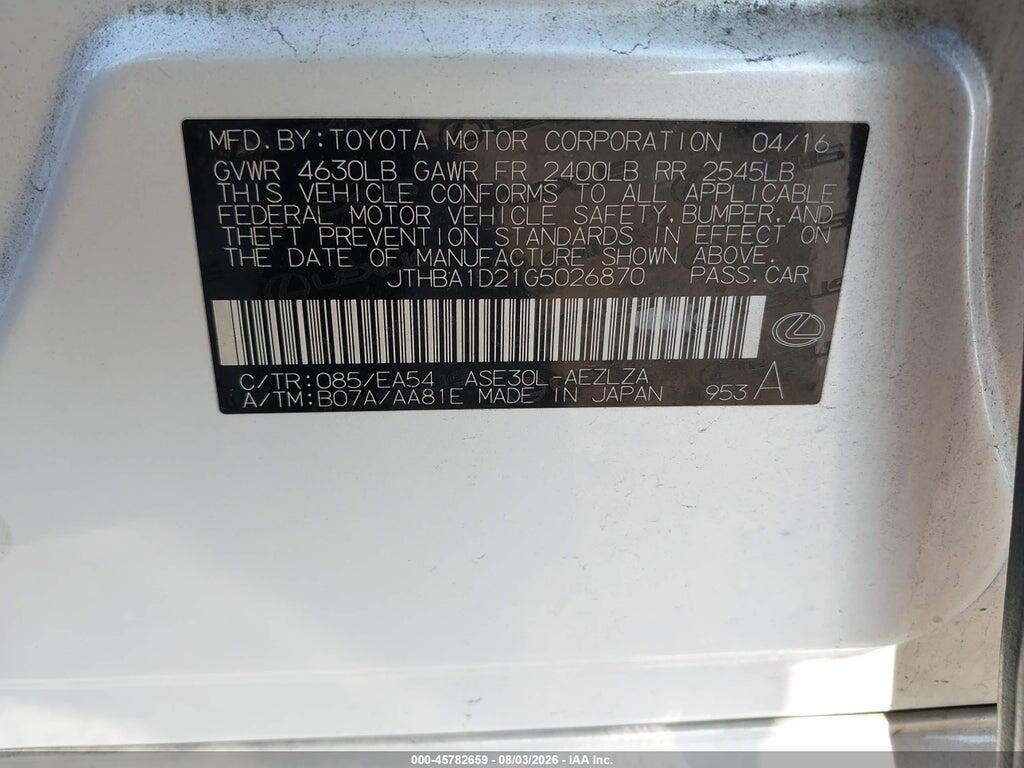 JTHBA1D21G5026870 2016 LEXUS IS 200T photo no. 9