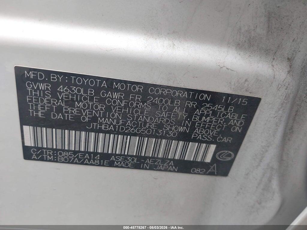 JTHBA1D26G5013130 2016 LEXUS IS 200T photo no. 9