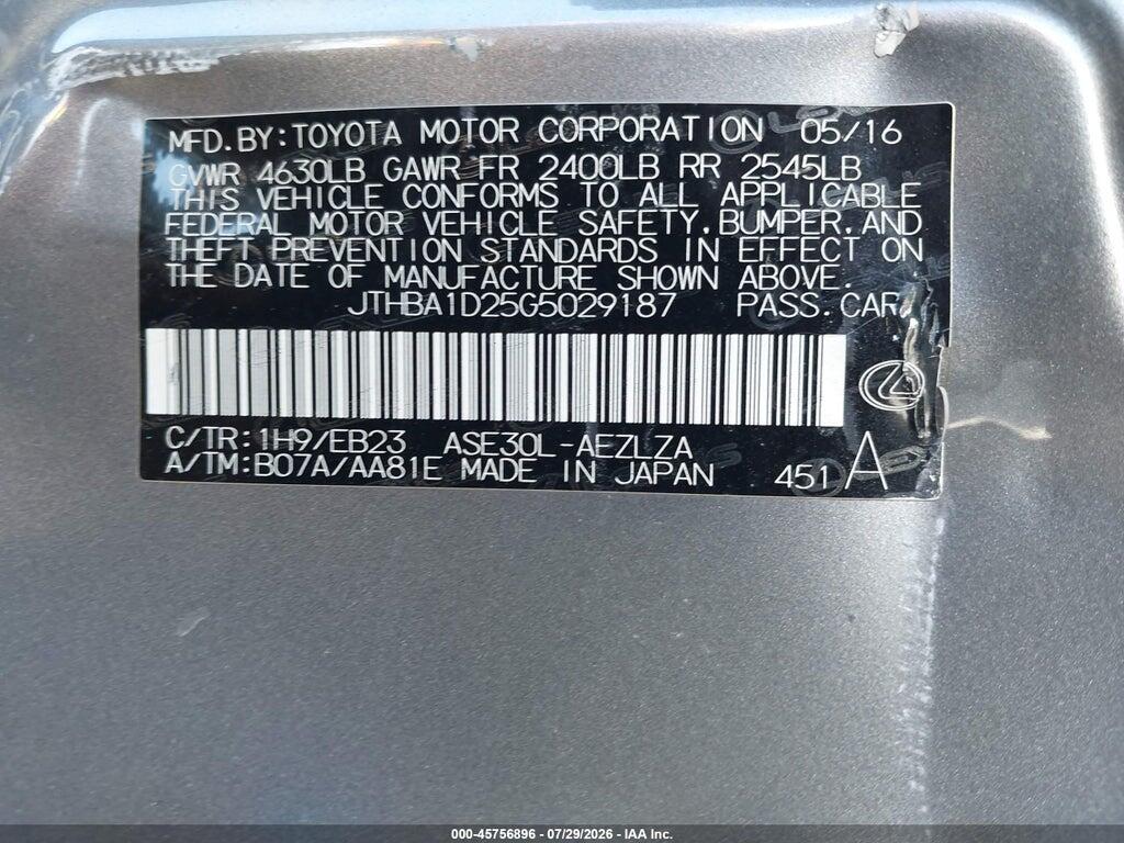 JTHBA1D25G5029187 2016 LEXUS IS 200T photo no. 9