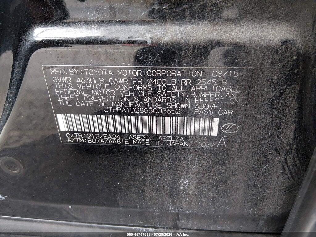 JTHBA1D28G5003652 2016 LEXUS IS 200T photo no. 9