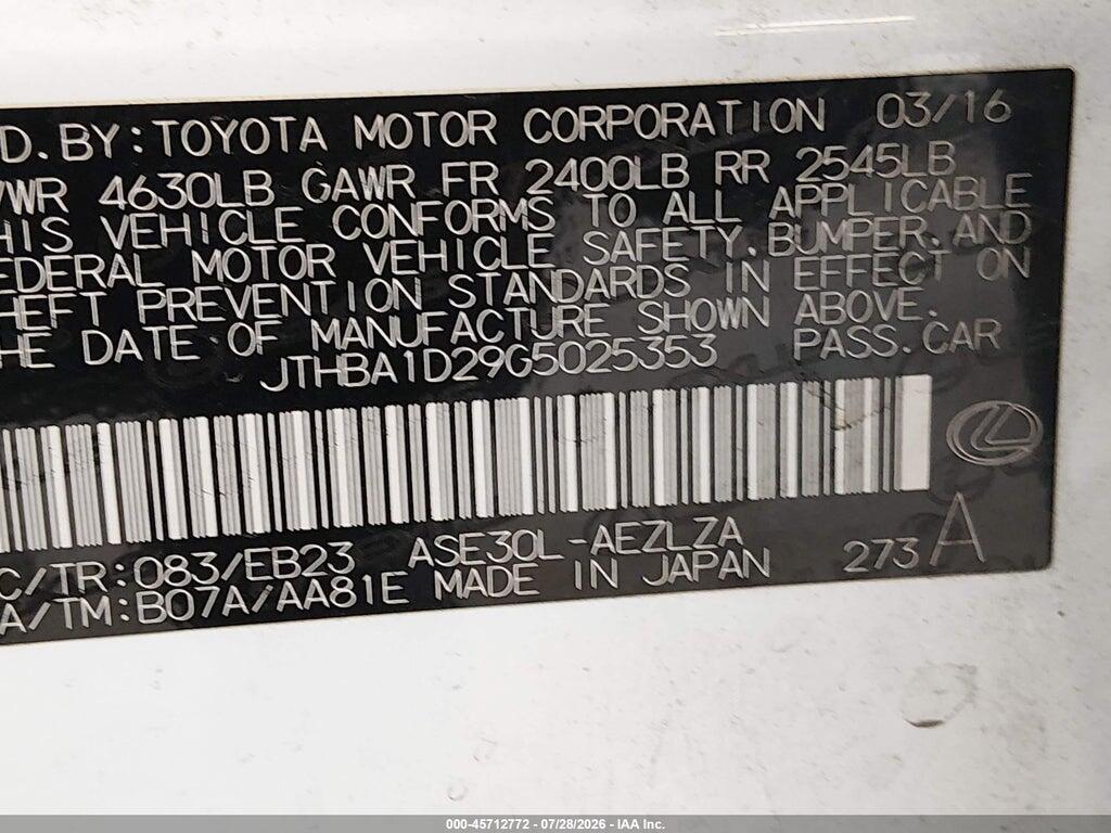 JTHBA1D29G5025353 2016 LEXUS IS 200T photo no. 9