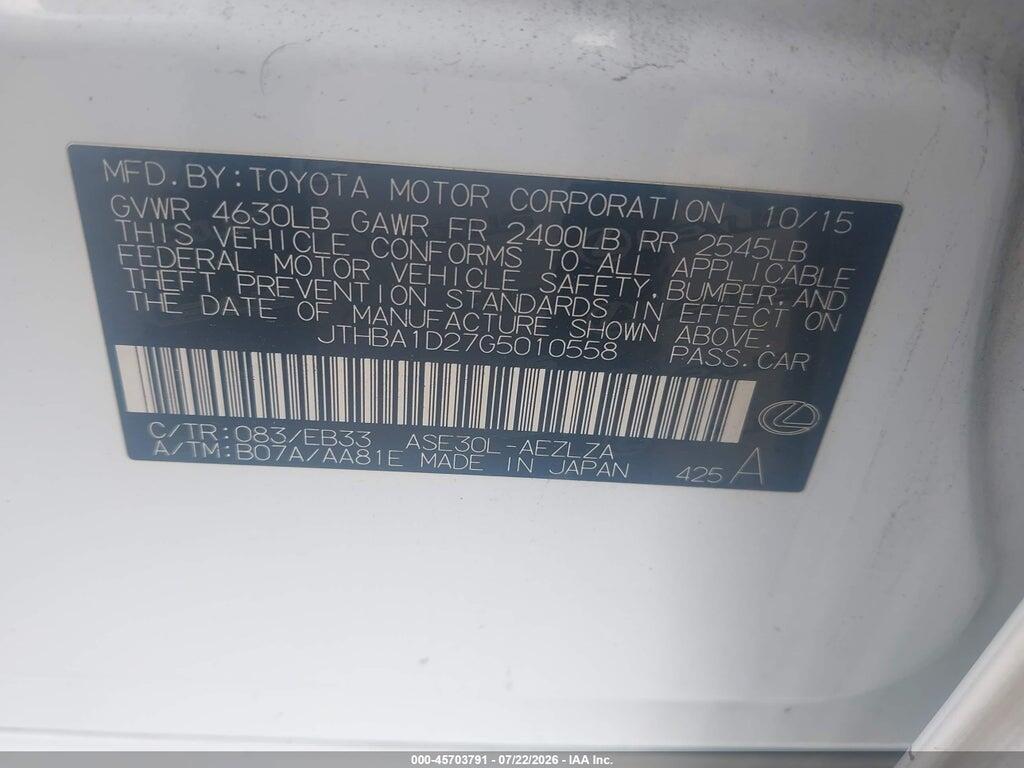 JTHBA1D27G5010558 2016 LEXUS IS 200T photo no. 9
