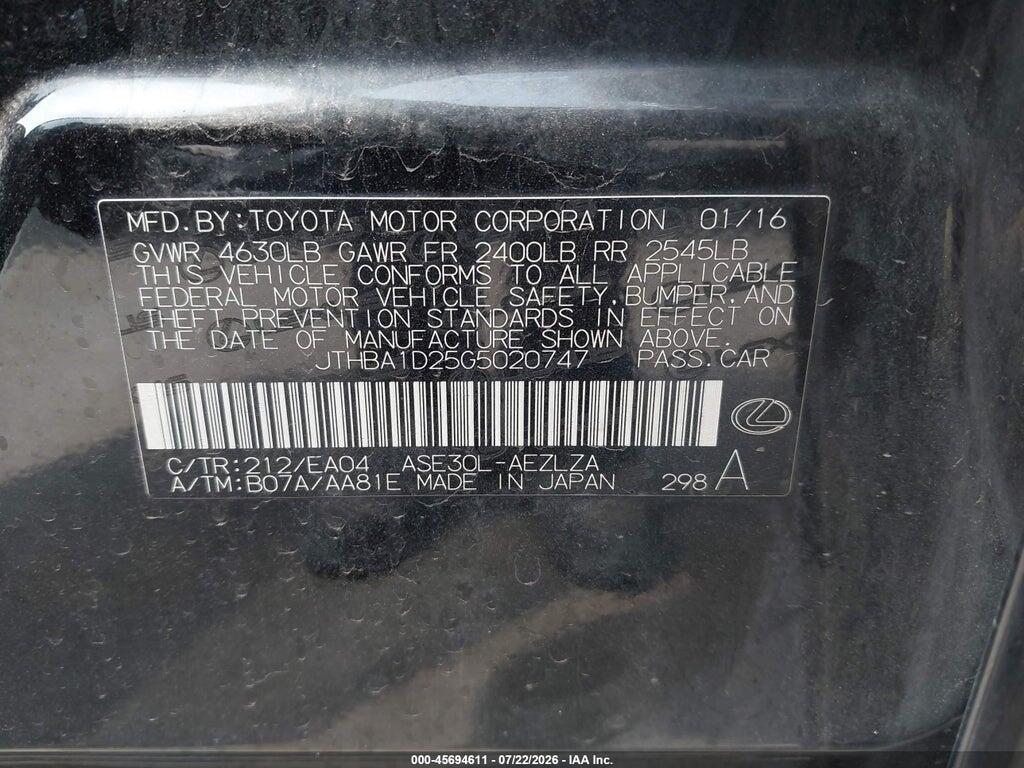 JTHBA1D25G5020747 2016 LEXUS IS 200T photo no. 9
