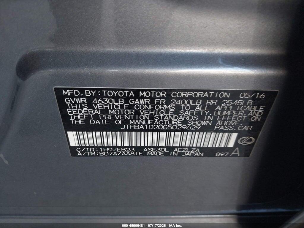 JTHBA1D20G5029629 2016 LEXUS IS 200T photo no. 9