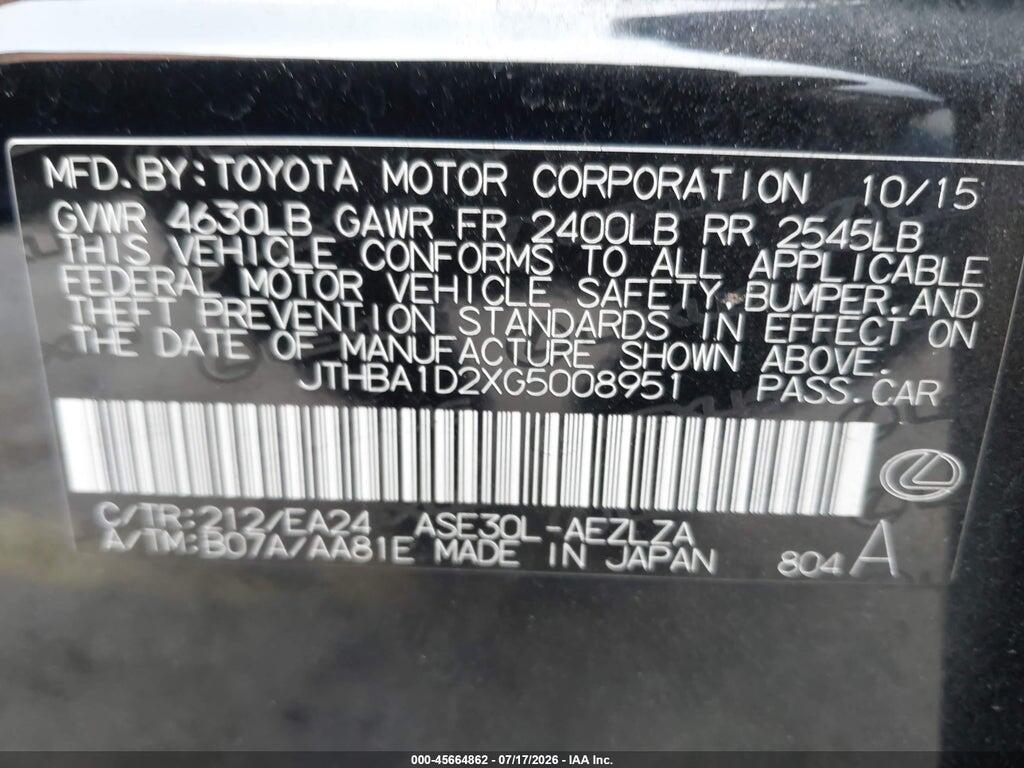 JTHBA1D2XG5008951 2016 LEXUS IS 200T photo no. 9