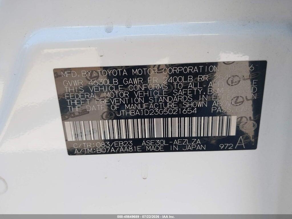 JTHBA1D23G5021654 2016 LEXUS IS 200T photo no. 9