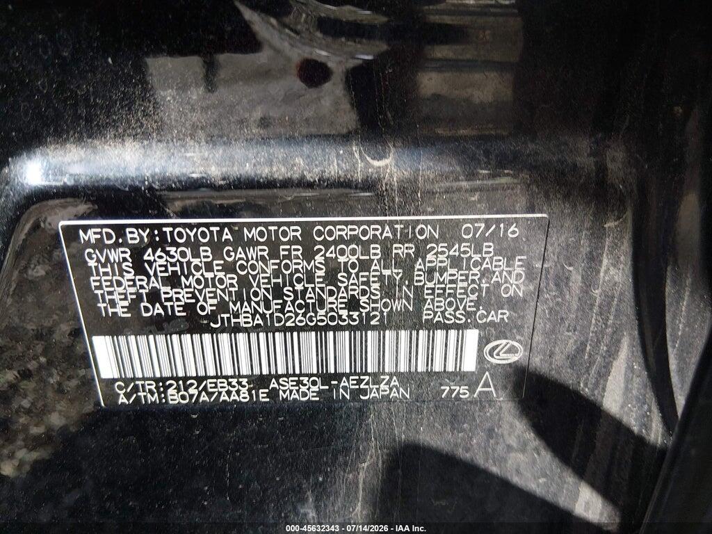 JTHBA1D26G5033121 2016 LEXUS IS 200T photo no. 9