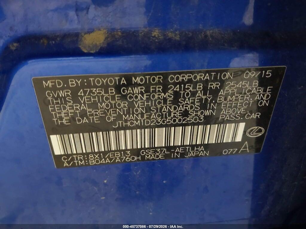 JTHCM1D23G5002503 2016 LEXUS IS 300 photo no. 9