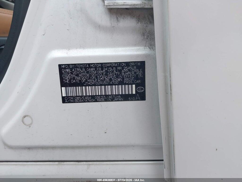 JTHCM1D2XG5014700 2016 LEXUS IS 300 photo no. 9