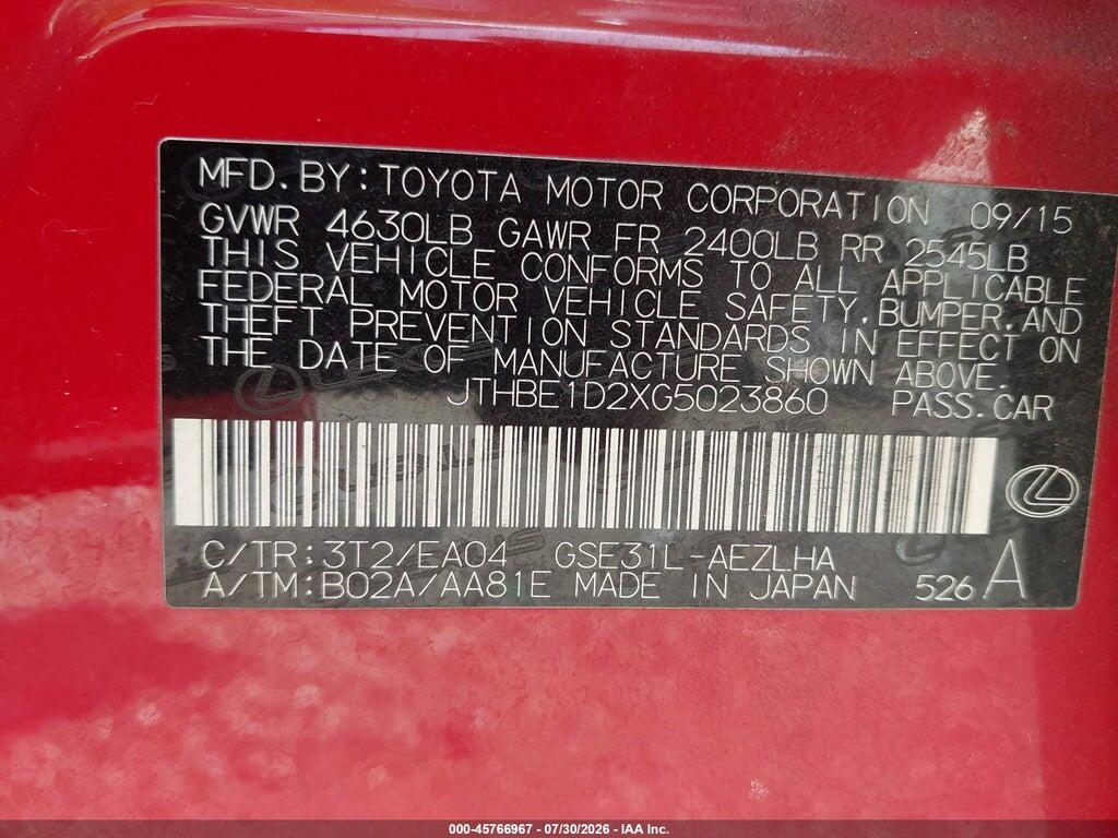 JTHBE1D2XG5023860 2016 LEXUS IS 350 photo no. 9
