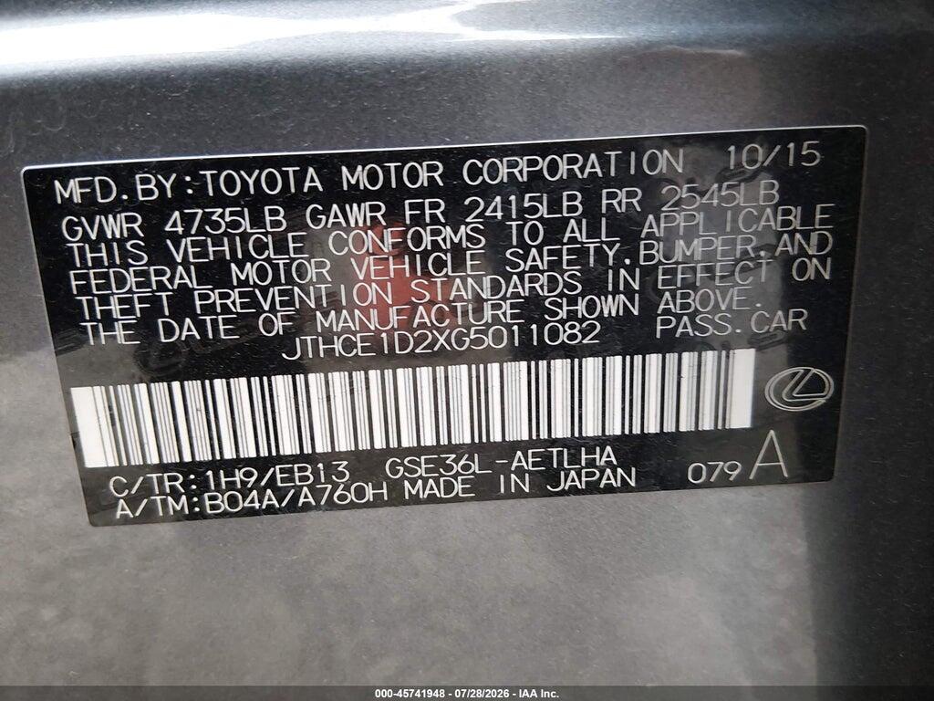 JTHCE1D2XG5011082 2016 LEXUS IS 350 photo no. 9
