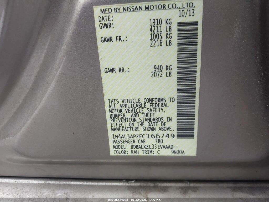1N4AL3AP2EC166749 2014 NISSAN ALTIMA photo no. 9