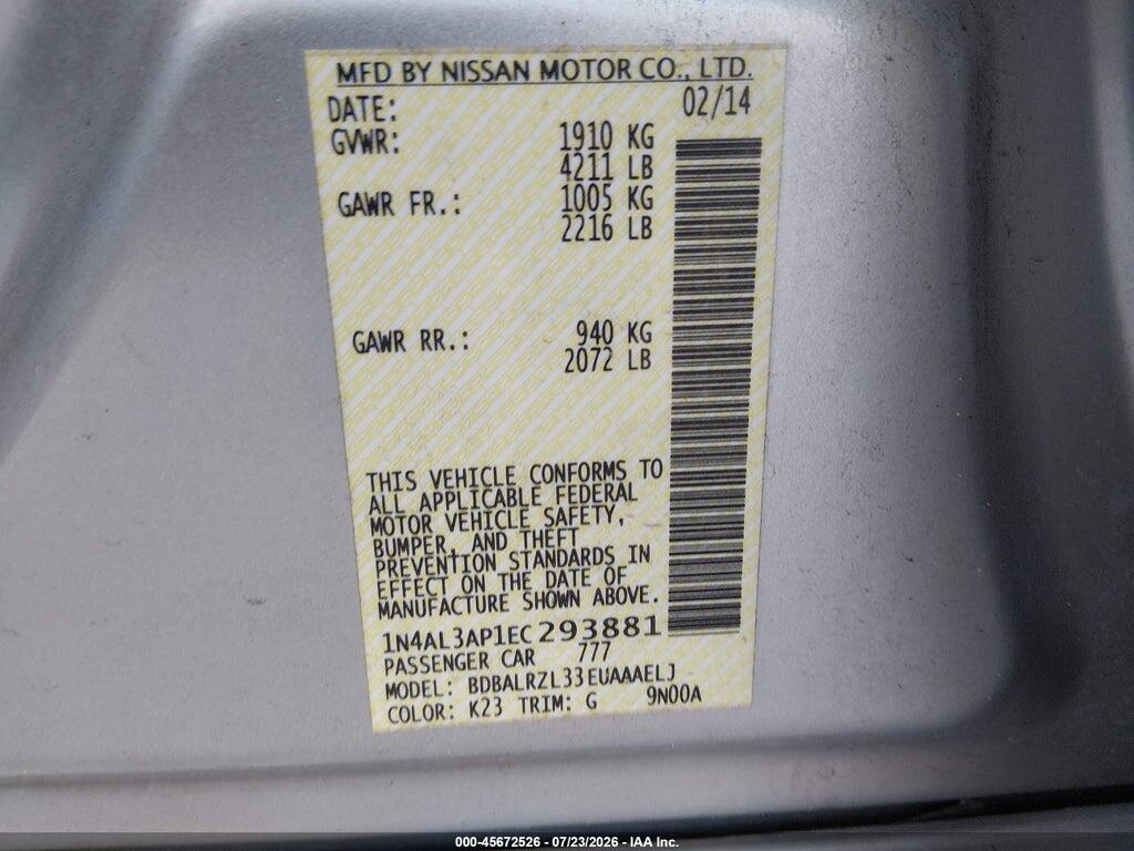 1N4AL3AP1EC293881 2014 NISSAN ALTIMA photo no. 9