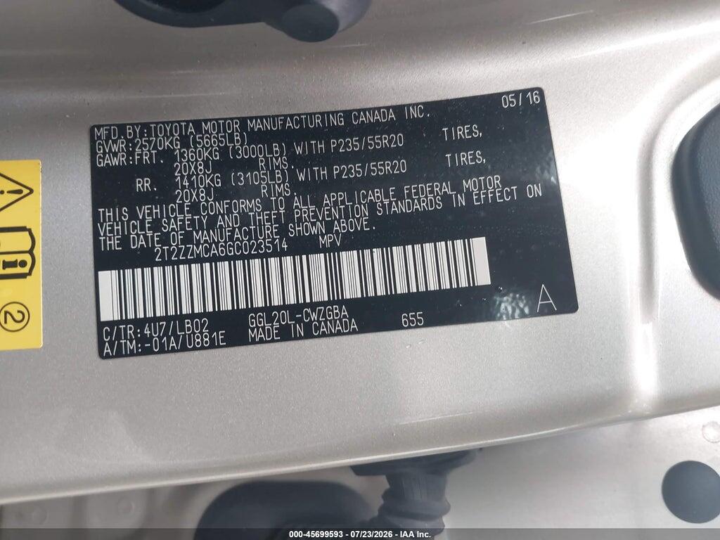 2T2ZZMCA6GC023514 2016 LEXUS RX 350 photo no. 9