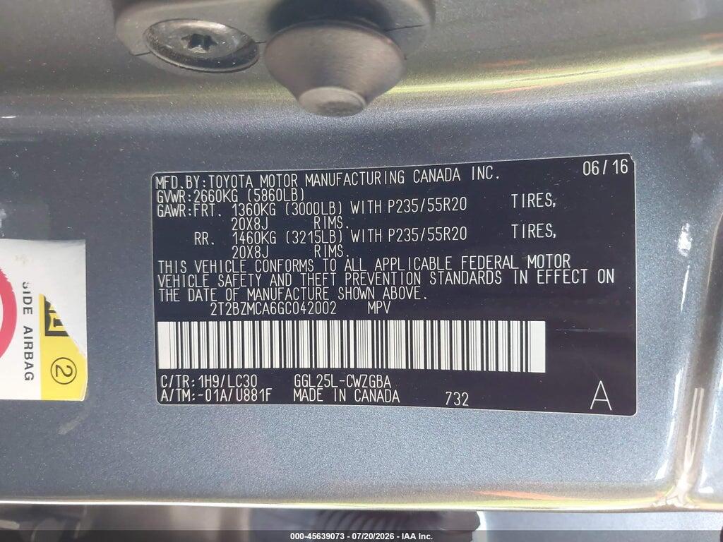 2T2BZMCA6GC042002 2016 LEXUS RX 350 photo no. 9