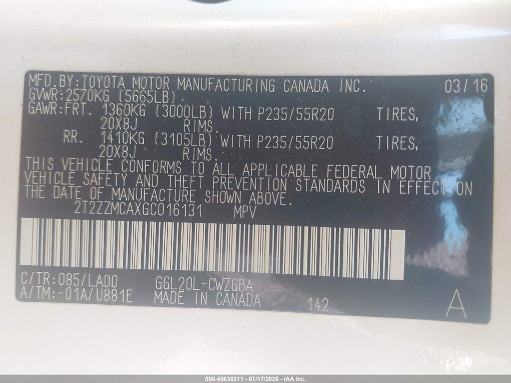 2T2ZZMCAXGC016131 2016 LEXUS RX 350 photo no. 9