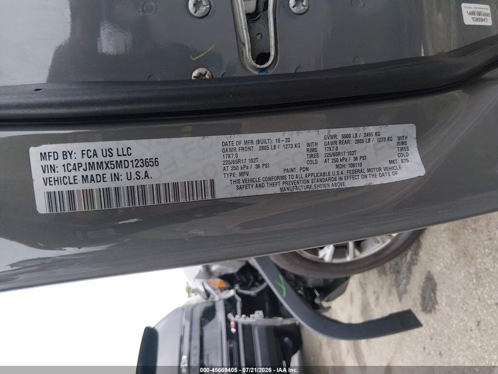 1C4PJMMX5MD123656 2021 JEEP CHEROKEE photo no. 9