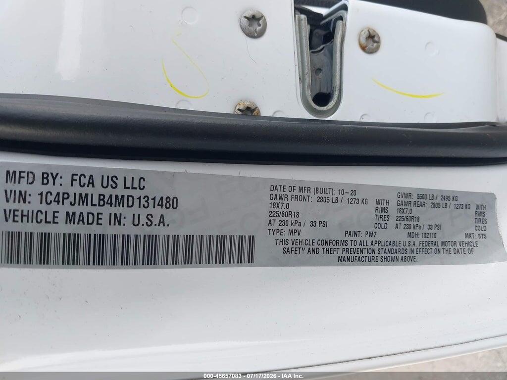 1C4PJMLB4MD131480 2021 JEEP CHEROKEE photo no. 9