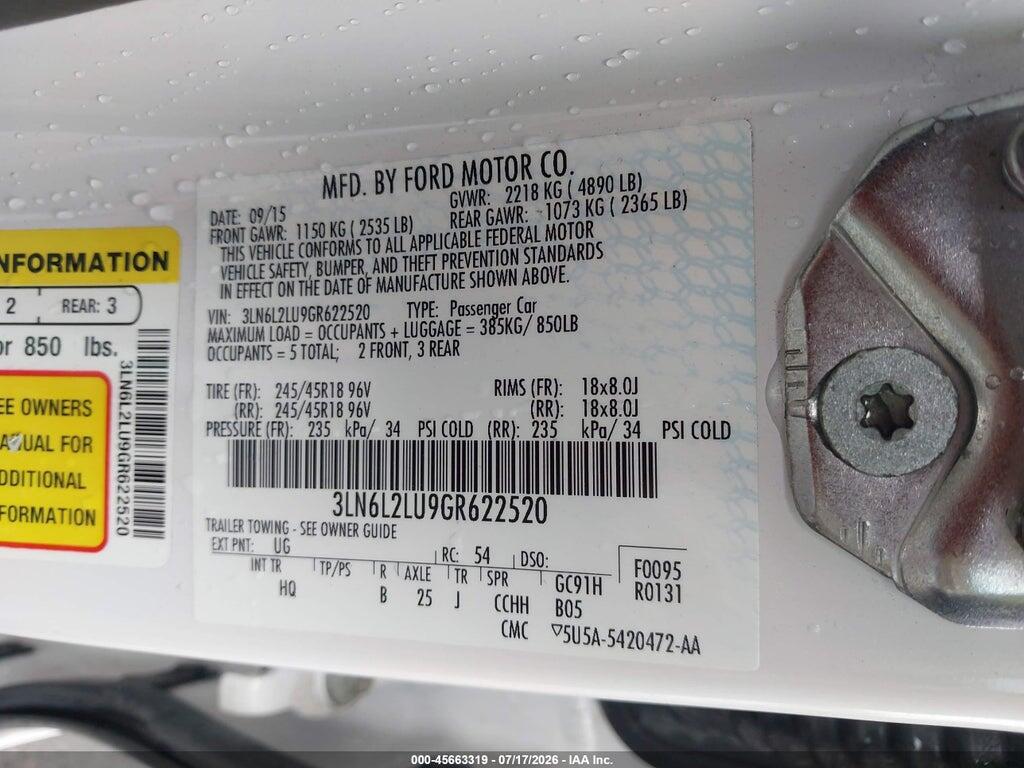 3LN6L2LU9GR622520 2016 LINCOLN MKZ HYBRID photo no. 9