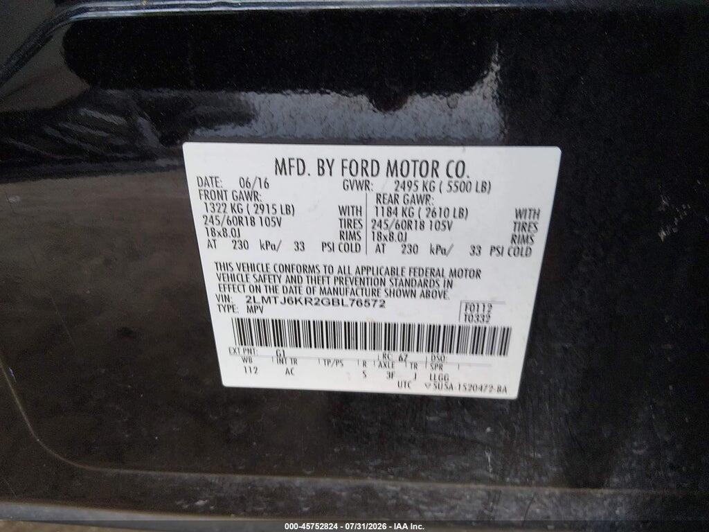 2LMTJ6KR2GBL76572 2016 LINCOLN MKX photo no. 9