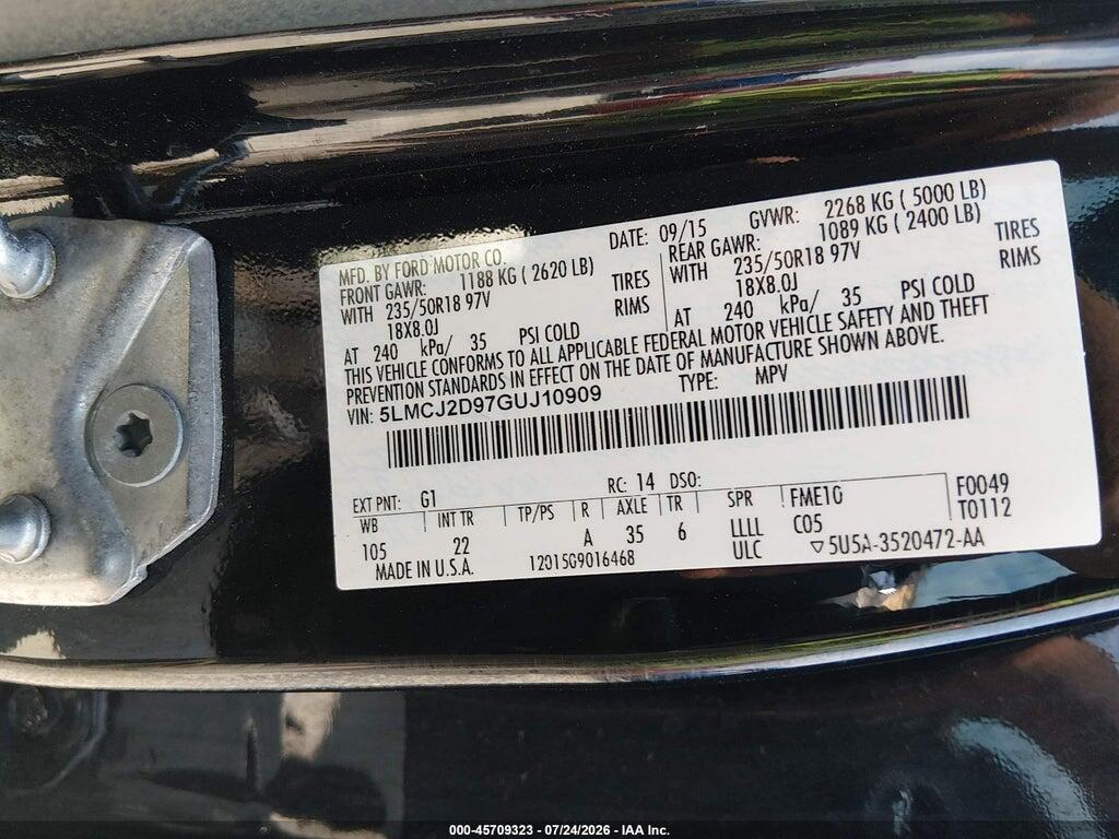 5LMCJ2D97GUJ10909 2016 LINCOLN MKC photo no. 9