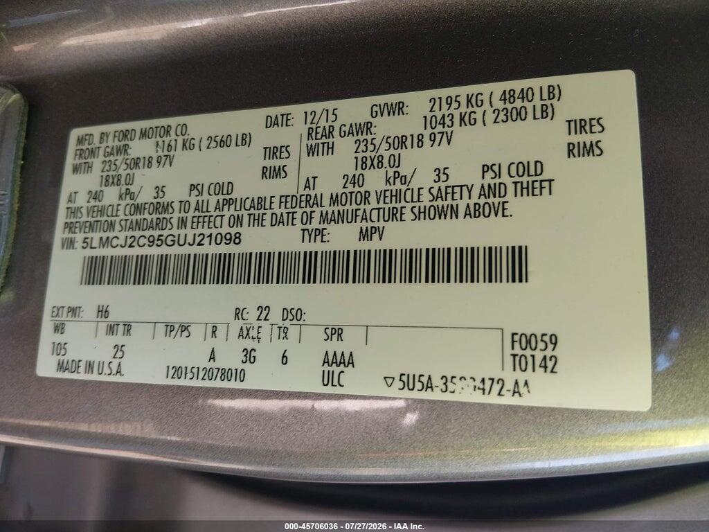 5LMCJ2C95GUJ21098 2016 LINCOLN MKC photo no. 9
