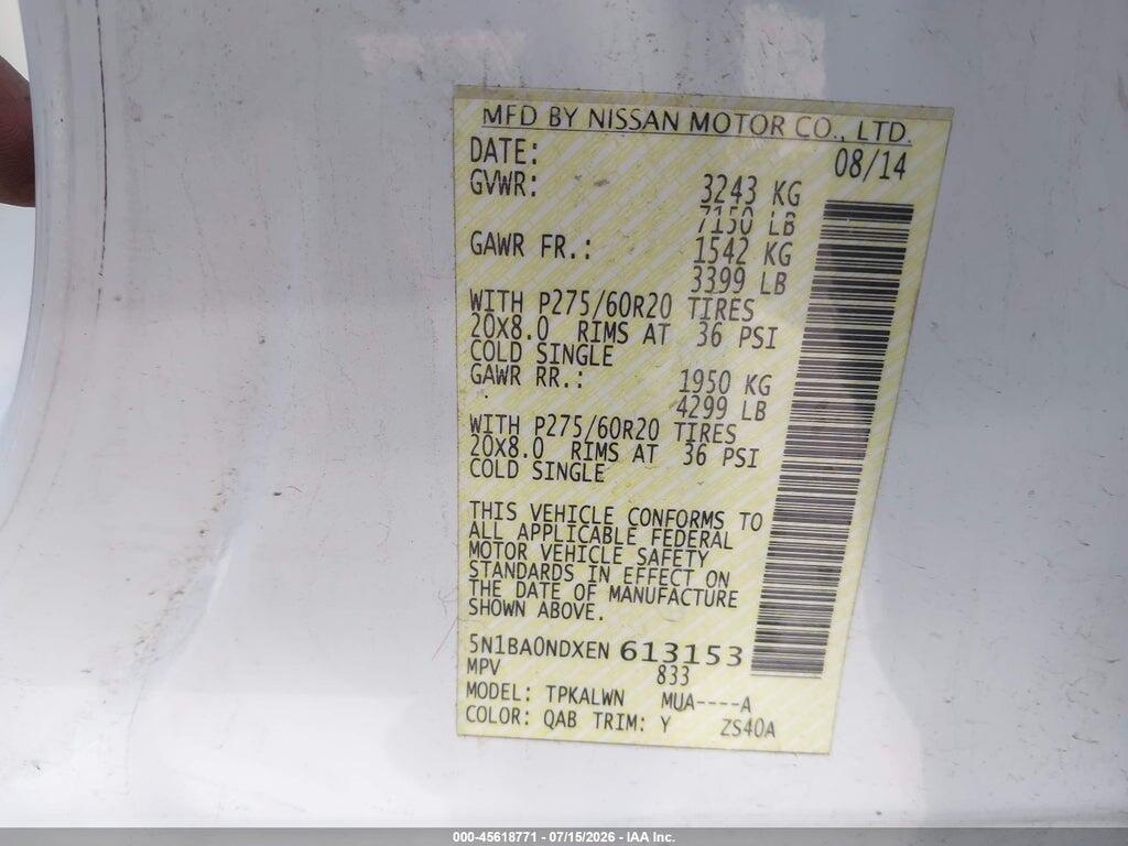 5N1BA0NDXEN613153 2014 NISSAN ARMADA photo no. 9
