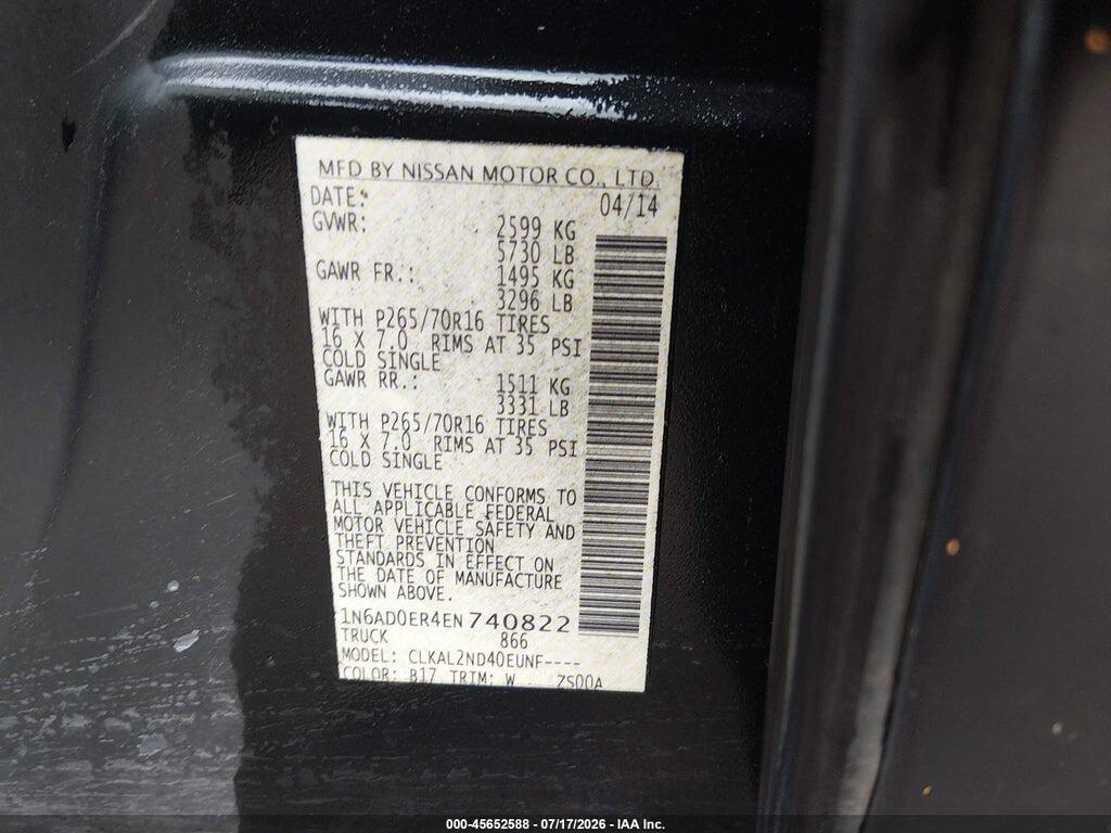 1N6AD0ER4EN740822 2014 NISSAN FRONTIER photo no. 9