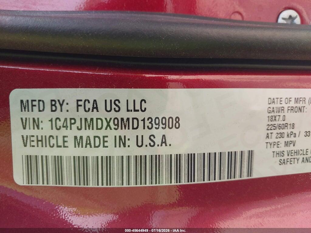 1C4PJMDX9MD139908 2021 JEEP CHEROKEE photo no. 9