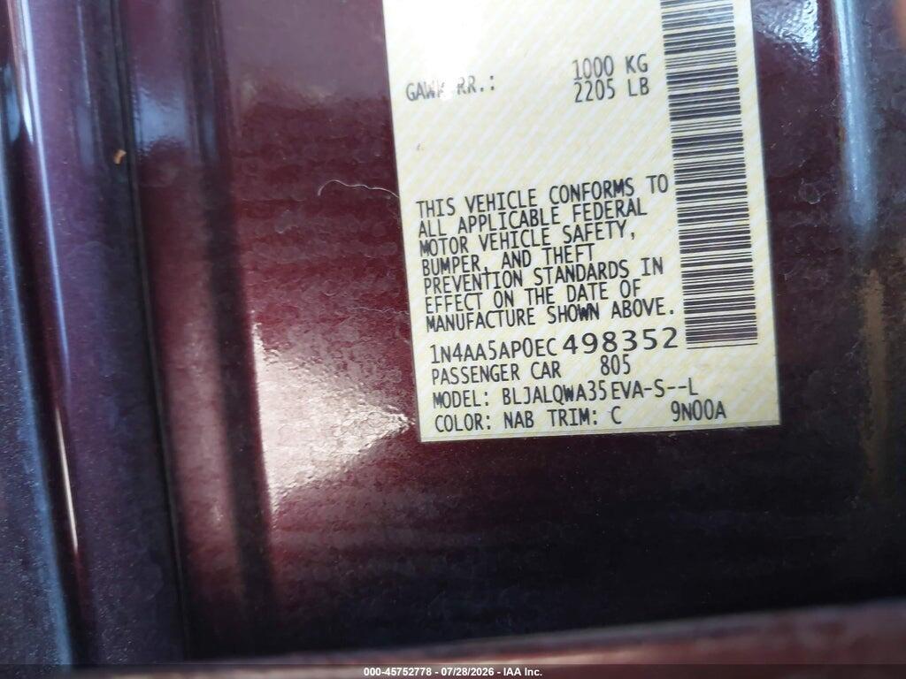 1N4AA5AP0EC498352 2014 NISSAN MAXIMA photo no. 9