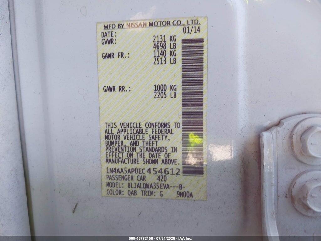 1N4AA5AP0EC454612 2014 NISSAN MAXIMA photo no. 9