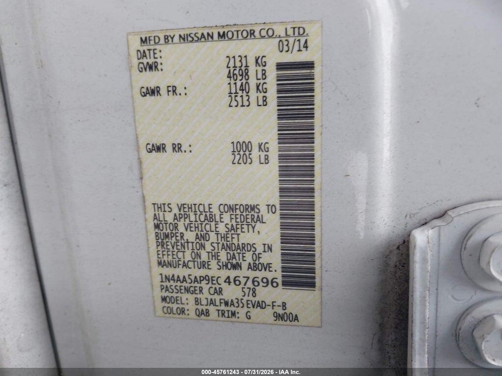 1N4AA5AP9EC467696 2014 NISSAN MAXIMA photo no. 9